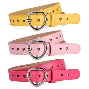 Ceinture en Similicuir avec Boucle en Coeur pour Femmes Mode Doux Motif Coeur Évidé Ceinture Décorative pour Jeans Décontracté Filles