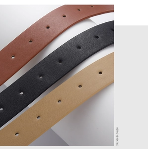 Detailed macro view of PU leather belt texture with clean punch holes in three classic colors