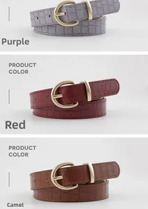 Tre cinture effetto coccodrillo viola, rosso e cammello con fibbie ovali dorate chic