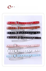 Detailed display of slim heart buckle belts with chains in seven trendy colors