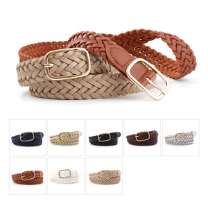 Braided PU leather belts with gold buckles in various colors for casual jeans