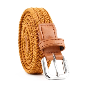 Unisex gevlochten elastische canvas riem in amber met zilveren metalen gesp