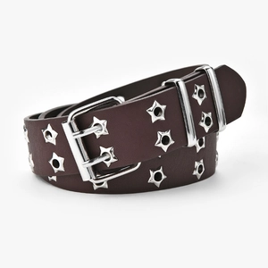 Cintura Donna Punk in Pelle PU Decorazione Occhielli a Stella Doppia Fila Svuotata Vintage Y2K Streetwear Fibbia ad Ardiglione