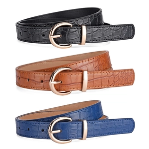 Cintura da Donna Vintage Motivo Coccodrillo Pelle Sintetica Fibbia Oro Cinturino Vita Moda Versatile Jeans Accessorio Vestito