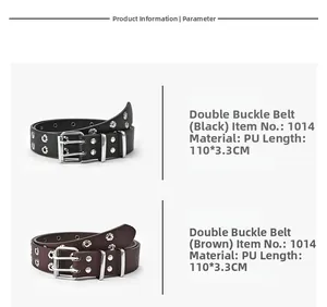 Détail d'une ceinture punk en cuir PU de 3,3 cm avec double œillet noir et marron
