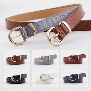Cintura da donna in pelle coccodrillo con fibbia ad ardiglione dorata in 6 colori
