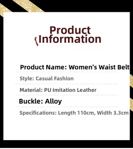 Tabella taglie per cintura casual da donna in pelle PU e fibbia in lega 110cm x 3,3cm