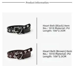 Détail de la ceinture en cuir PU avec œillets cœur montrant la boucle et largeur 2,3 cm