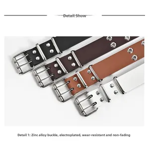 Détails de ceintures en cuir colorées avec boucles argentées à double ardillon et oillets