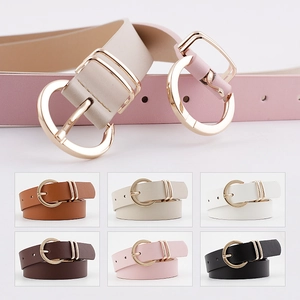 Women's trendy PU leather belt with golden horseshoe buckle in six versatile colors