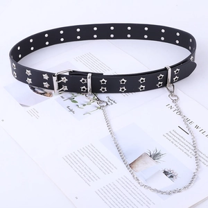 Cintura da Donna Punk Fashion Con Occhielli a Stella Fibbia a Doppio Ardiglione Ecopelle Con Catena in Metallo Rimovibile Accessori Streetwear Y2K
