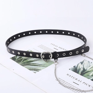 Women's Heart Buckle Faux Leather Belt Punk Y2K Style Grommet Strap With Detachable Metal Chain Sweet Cool Waist Belt