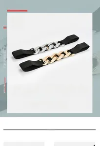 Elastic waist belt set with elegant gold and silver metal chain links for women