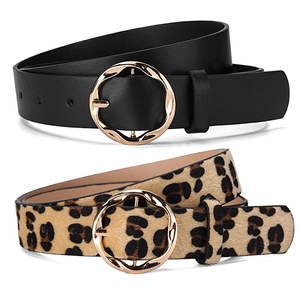 Cintura da Donna in Ecopelle Con Fibbia Rotonda in Lega Dorata Stampa Animale Leopardo Serpente Zebra Per Abiti Accessori Moda