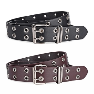 Ceinture Punk à Double Rangée d'Oeillets pour Femme Mode en Cuir PU avec Boucle à Double Ardillon pour Jean Ceinture Décorative