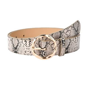 Cintura chic da donna in ecopelle con stampa serpente bianco nero e fibbia dorata tonda