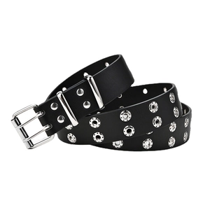 Ceinture chic à double œillets noirs avec œillets en argent et boucle à double ardillon
