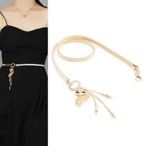Ceinture Chaîne en Métal pour Femme Style Français Élégant Avec Pendentif Renard Koi Strass Gland Chaîne de Taille Réglable