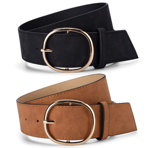 Ceinture Large en Similicuir pour Femmes Avec Boucle Ovale Dorée Couleur Unie Texture Daim Ceinture pour Robes Manteaux Accessoires Mode
