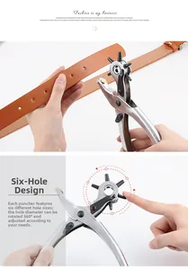 Pinza fustellatrice manuale per pelle con sei misure rotanti per cinture e cuoio