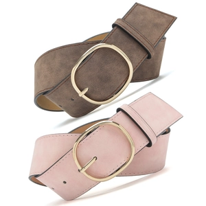 Ensemble de ceintures larges pour femmes marron et rose avec boucles ovales dorées
