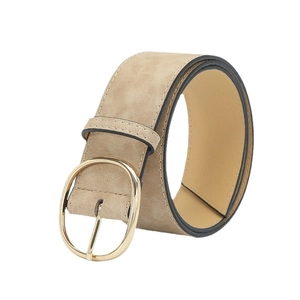 Large ceinture tendance en daim kaki avec boucle ronde en métal doré pour les robes