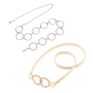 Sommer-Set aus Metall-Taillenkette und elastischem, schmalem Gürtel mit runden Schnallen