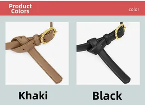 Détail des ceintures kaki et noires avec boucle torsadée dorée de style rétro chic