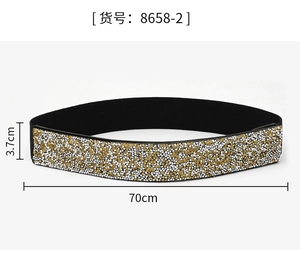 Rhinestone elastic waist belt detail, sparkling crystal stretch cincher for dress blouse.