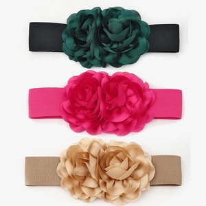 Ceintures élastiques à fleurs en vert foncé, magenta et doré pour robes de femmes