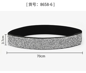 Rhinestone elastic waist belt detail, sparkling crystal stretch belt for dresses and shirts.