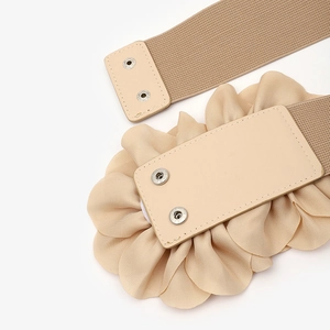 Ceinture élastique beige élégante pour femmes avec ornement de fleur en tissu