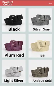 Collage of glitter rhinestone belts for women in black silver and gold color options