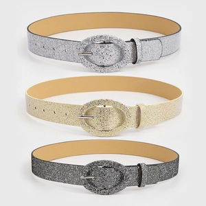 Ceinture en Cuir PU Pailleté Mode pour Femmes Sangle de Taille Brillante avec Boucle à Ardillon Ovale Accessoires Décoratifs Vintage pour Femmes Fête Quotidien