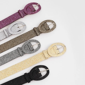 Ceintures pailletées en similicuir pour femmes avec boucle ovale en six couleurs vives