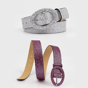 Ceintures à strass étincelants en argent et violet avec boucles ovales pour femmes