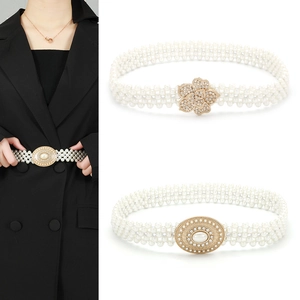 Elegante Dames Kunstparels Tailleketting Elastische Strass Bloem Vlinder Gesp Riem Voor Jurk Bruiloft Feest Mode Sieraden