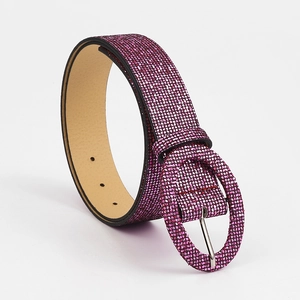 Ceinture scintillante en cuir PU violet pour femme avec boucle en métal ovale