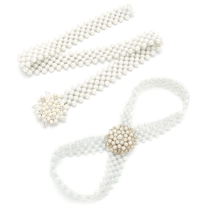 Elegante meerlaagse parel elastische tailleriem met strass sneeuwvlok en bloem gespen