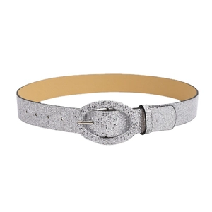 Ceinture scintillante argentée pour femme avec boucle ovale élégante et effet brillant