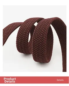 Close-up of wine red braided elastic belt showing tight woven texture and flexibility