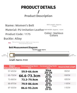 Size guide for women minimalist thin leather belt with precise length and waist measurements