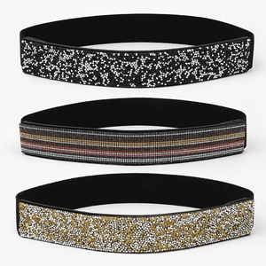 Rhinestone elastic waist belt for dresses, sparkling crystal stretch waist cincher set.