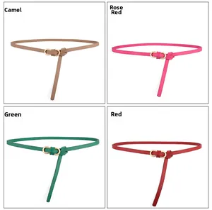 Selection of slim women's waist belts with golden double ring buckles in four colors