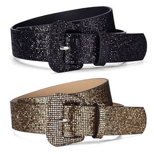 Women Fashion Shiny Glitter Wide Belt Vintage PU Leather Lattice Pattern Decorative Pin Buckle Waist Belt For Party Dress