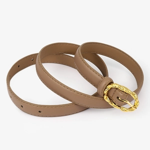 Ceinture fine en cuir marron pour femme avec boucle ovale dorée vintage style torsadé