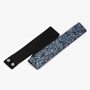 Cinturón elástico ancho de 5cm con diamantes de imitación brillantes y broches de presión