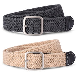 Unisex Elastic Woven Belt For Men Women Canvas Stretch Waistband Alloy Square Buckle Braided Web Belt Casual Waist Accessory