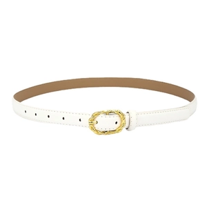Ceinture femme vintage en cuir blanc avec boucle dorée texturée pour jeans et robes