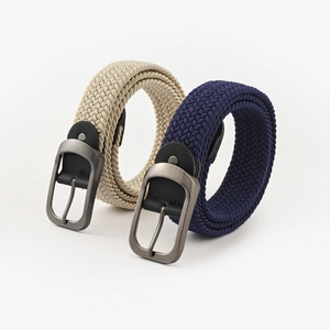 Ceinture tressée élastique extensible avec boucle en métal mat pour hommes et femmes en beige